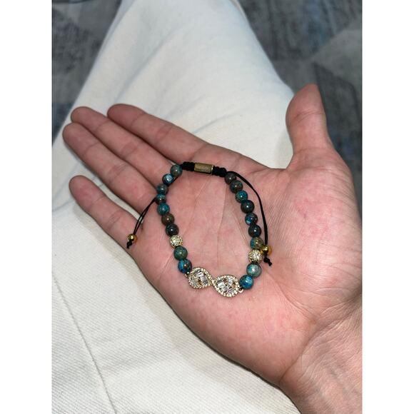 Blue Agate Bead 14kt Gold Plated Infinity Bracelet - Picture 5 of 5